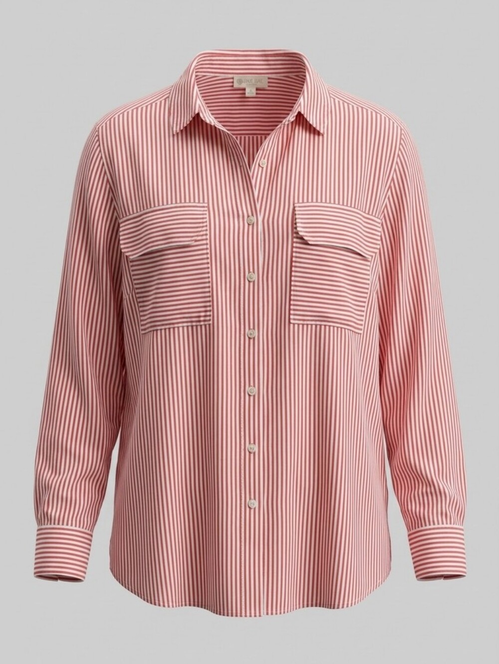 Eliane Rose Plus Size Red White Striped Long Sleeve Button Down Women's Shirt 2X